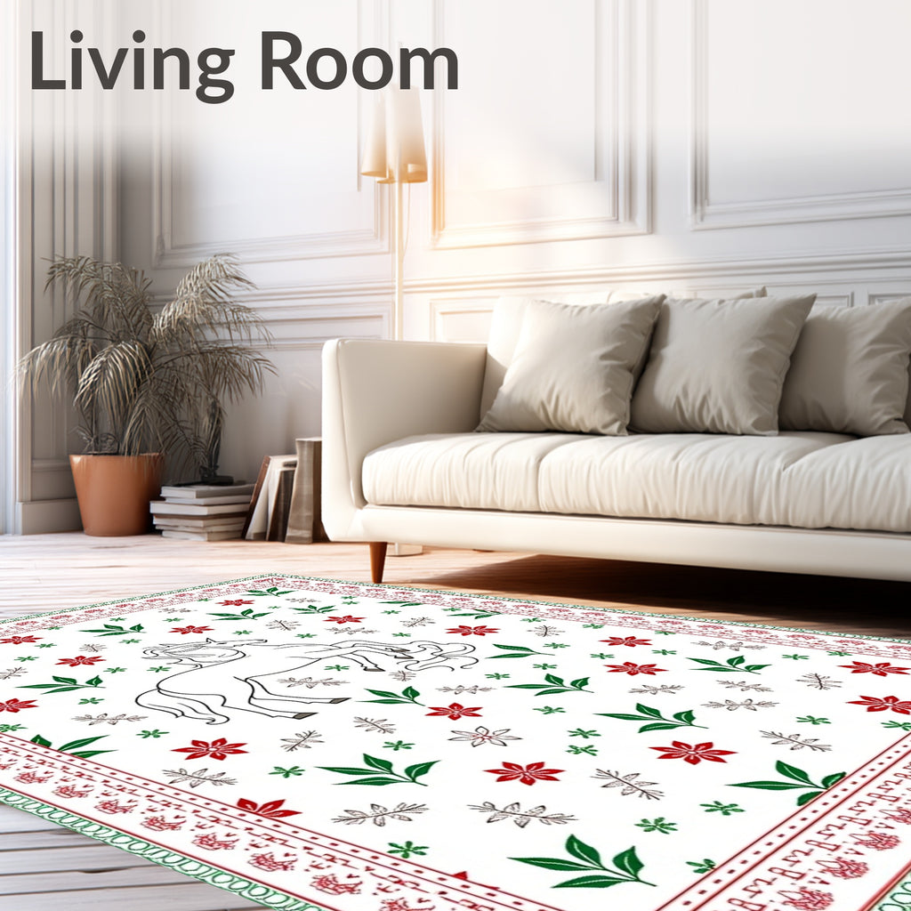 Enchanting White Unicorn Floral Garden Rug