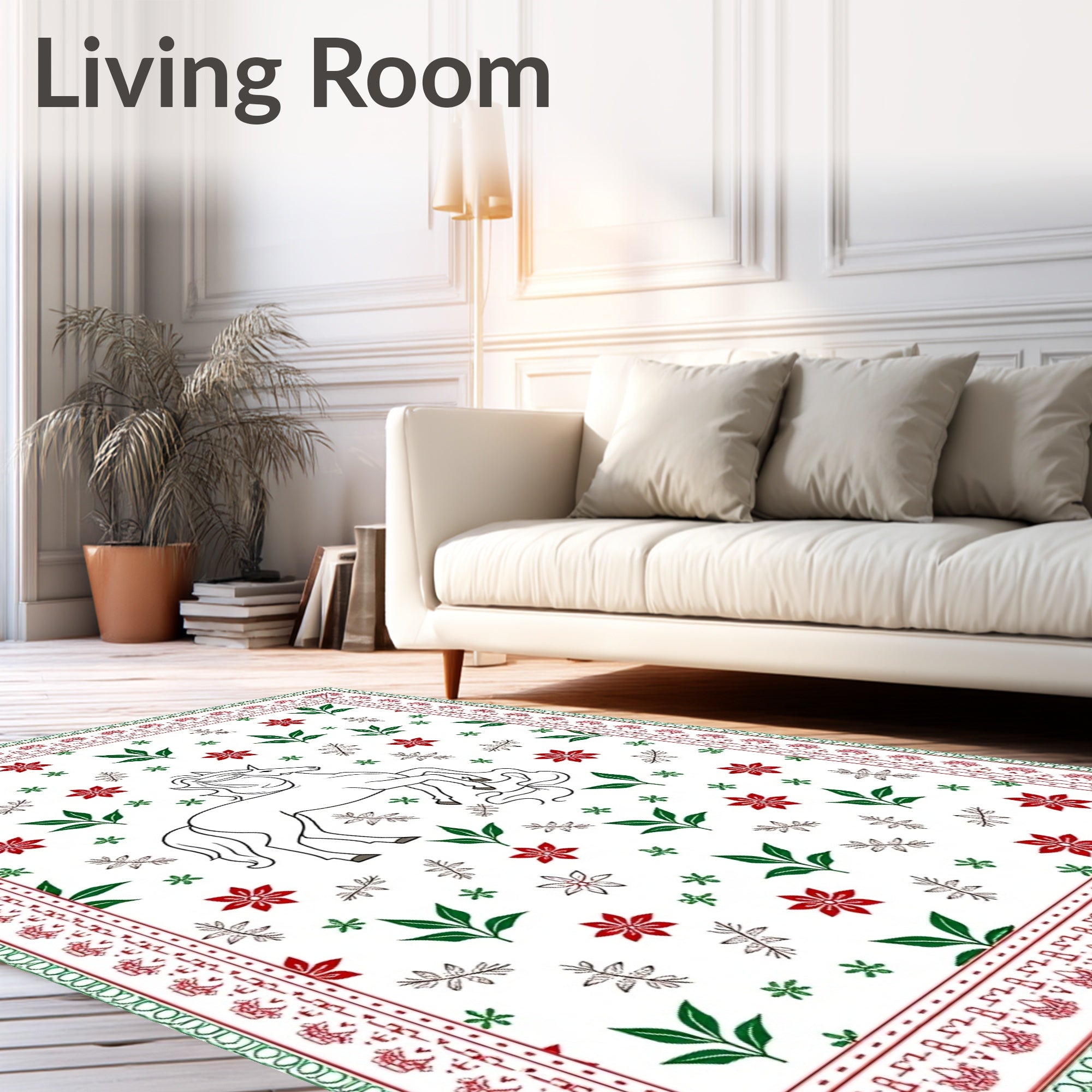 Enchanting White Unicorn Floral Garden Rug