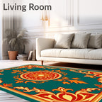 Vintage Teal Red Floral Medallion Rug