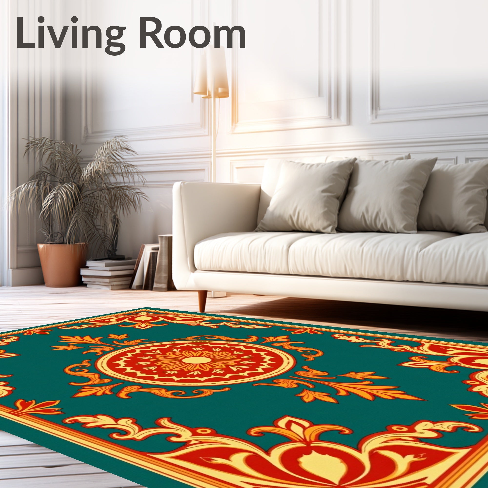 Vintage Teal Red Floral Medallion Rug