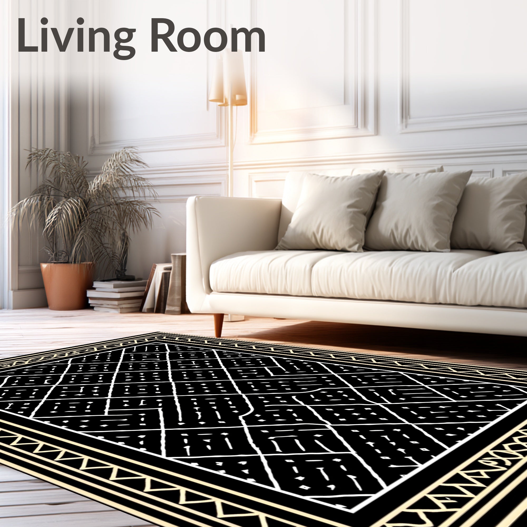 Black White Diamond Lattice Border Rug