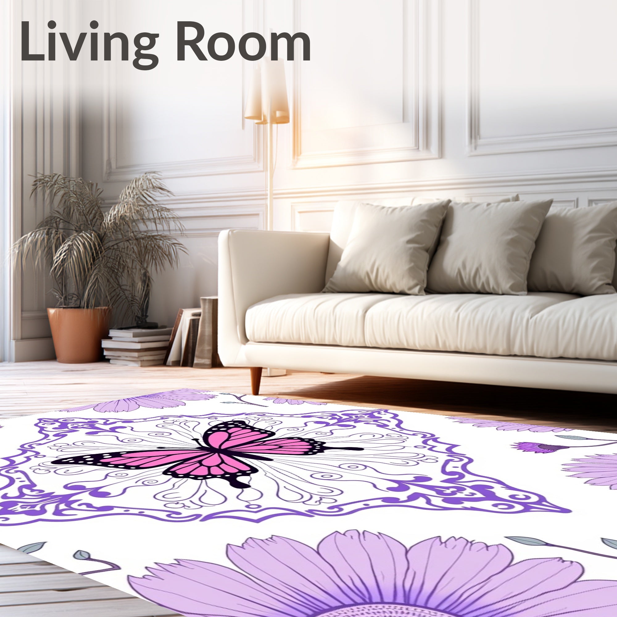 Pink Butterfly Purple Floral Medallion Rug