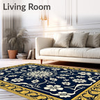 Navy Floral Medallion Border Rug