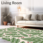 Green Pine Fern with Red Berries Rug