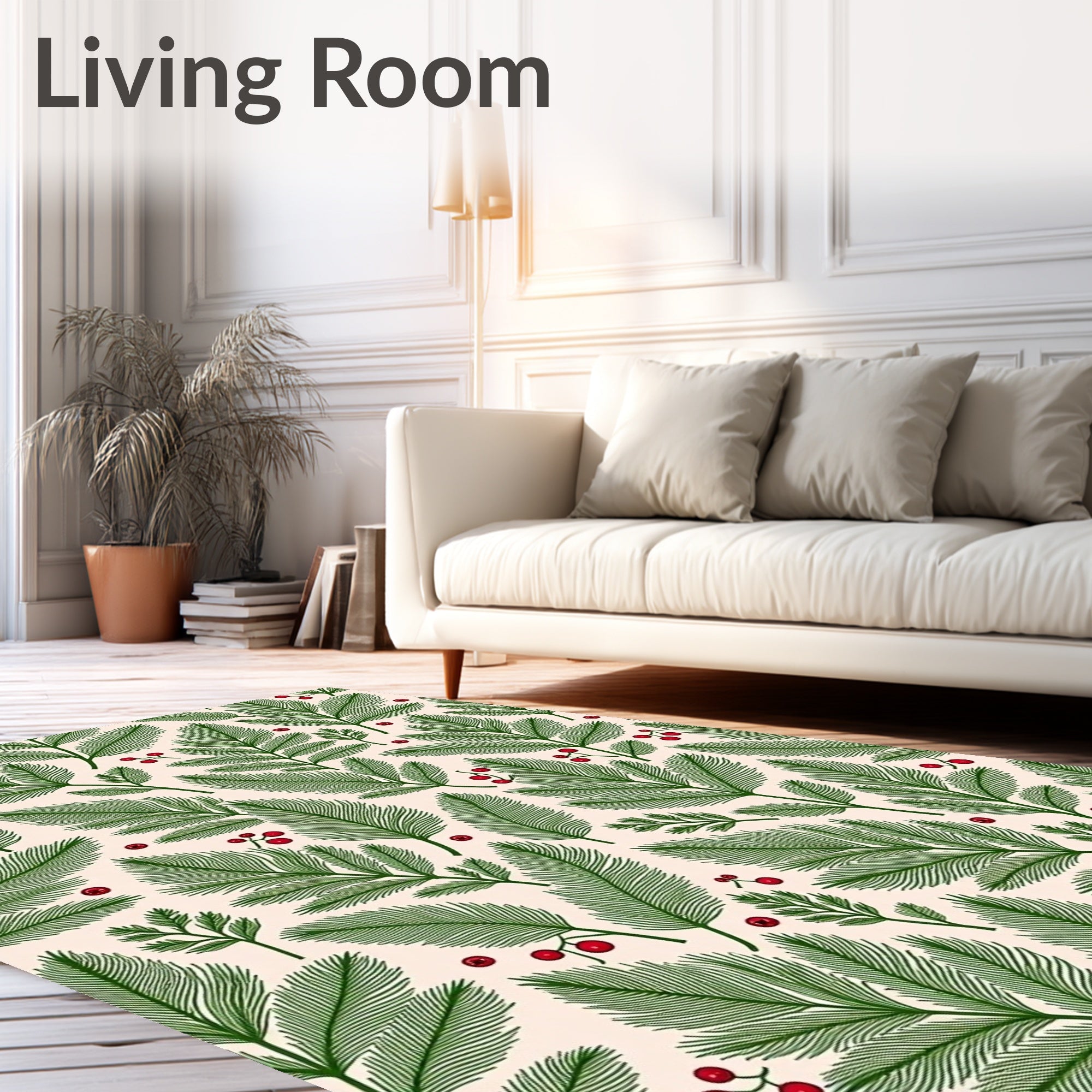 Green Pine Fern with Red Berries Rug