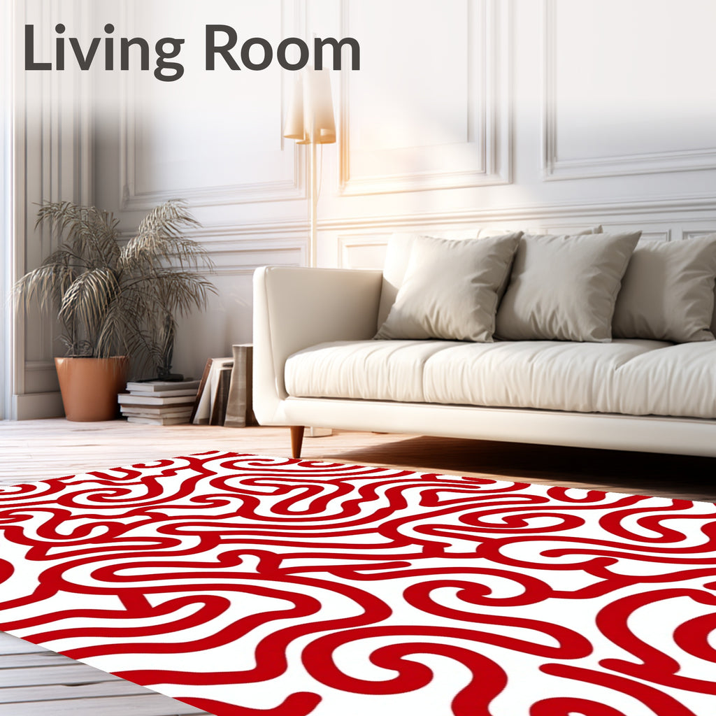 Crimson Swirl Continuous Line Rug