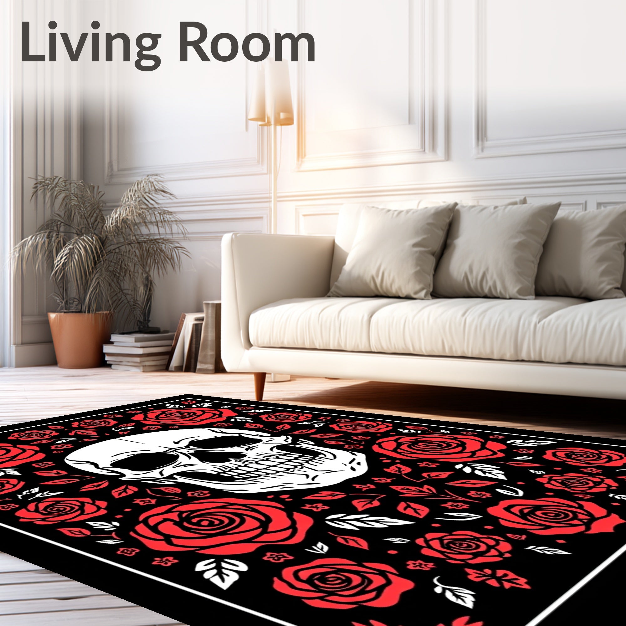 Bold Red Skull Rose Garland Rug