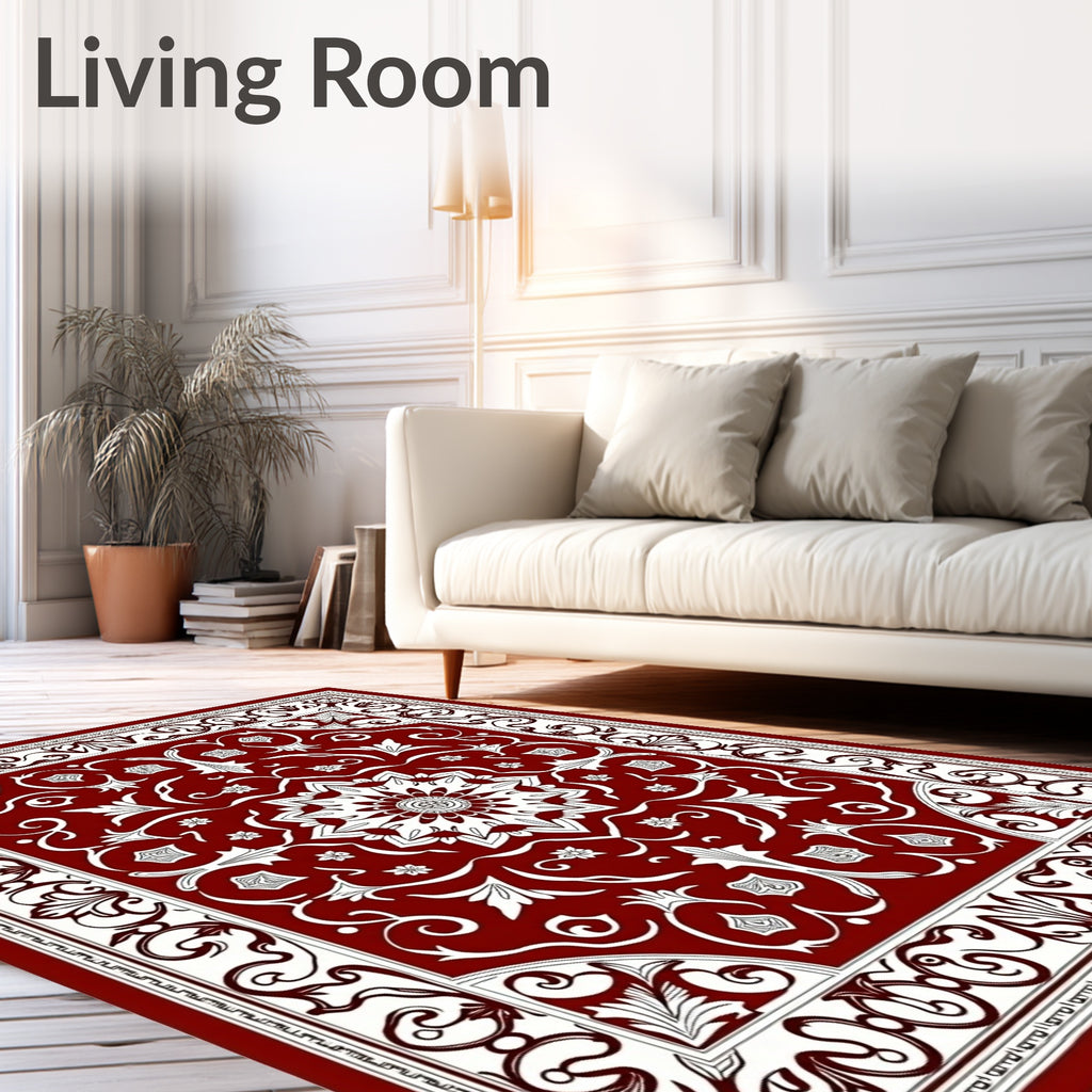 Rich Red Floral Medallion Art Rug