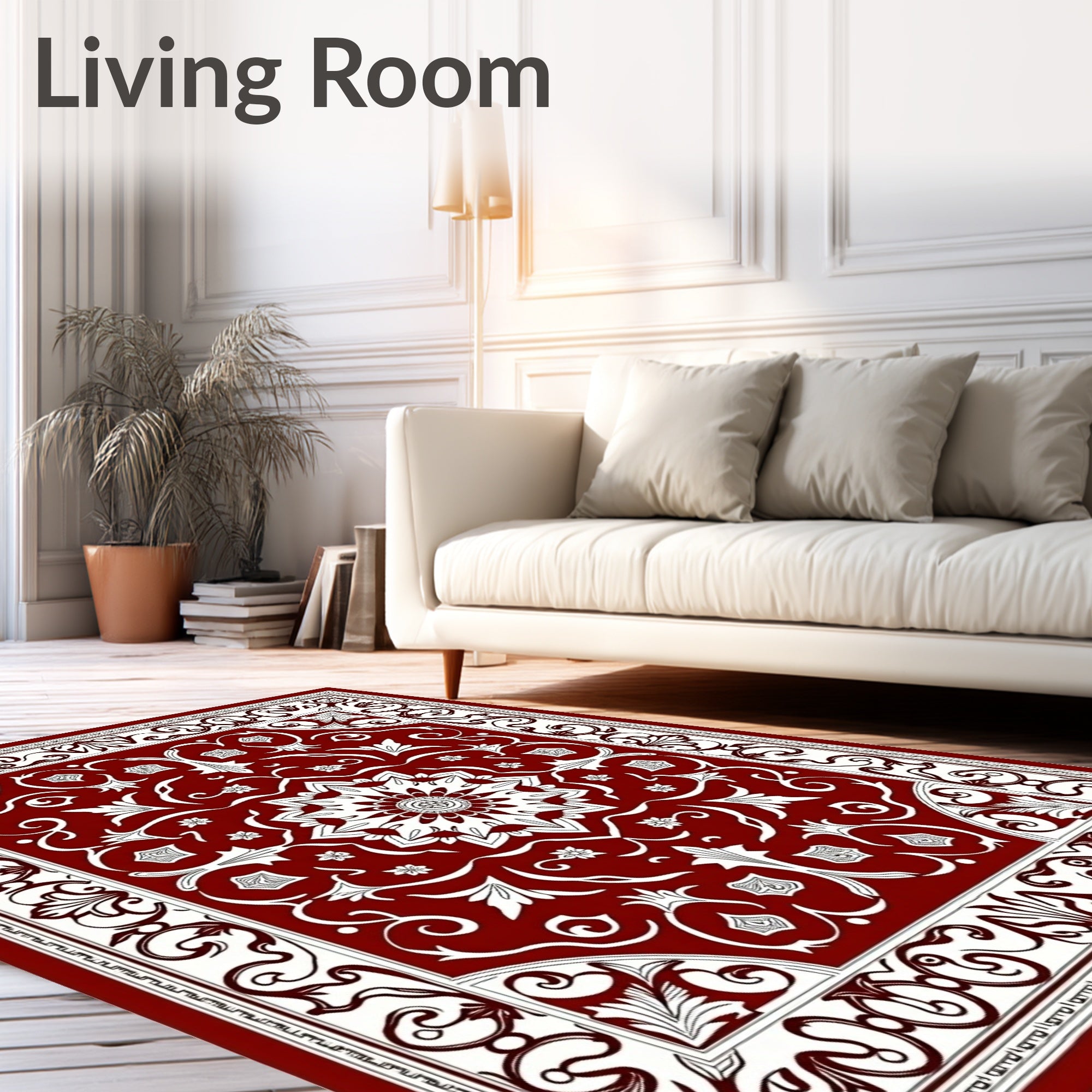 Rich Red Floral Medallion Art Rug