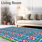 Bold Red Numbers Blue Squares Rug