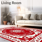 Red Cream Floral Medallion Border Rug