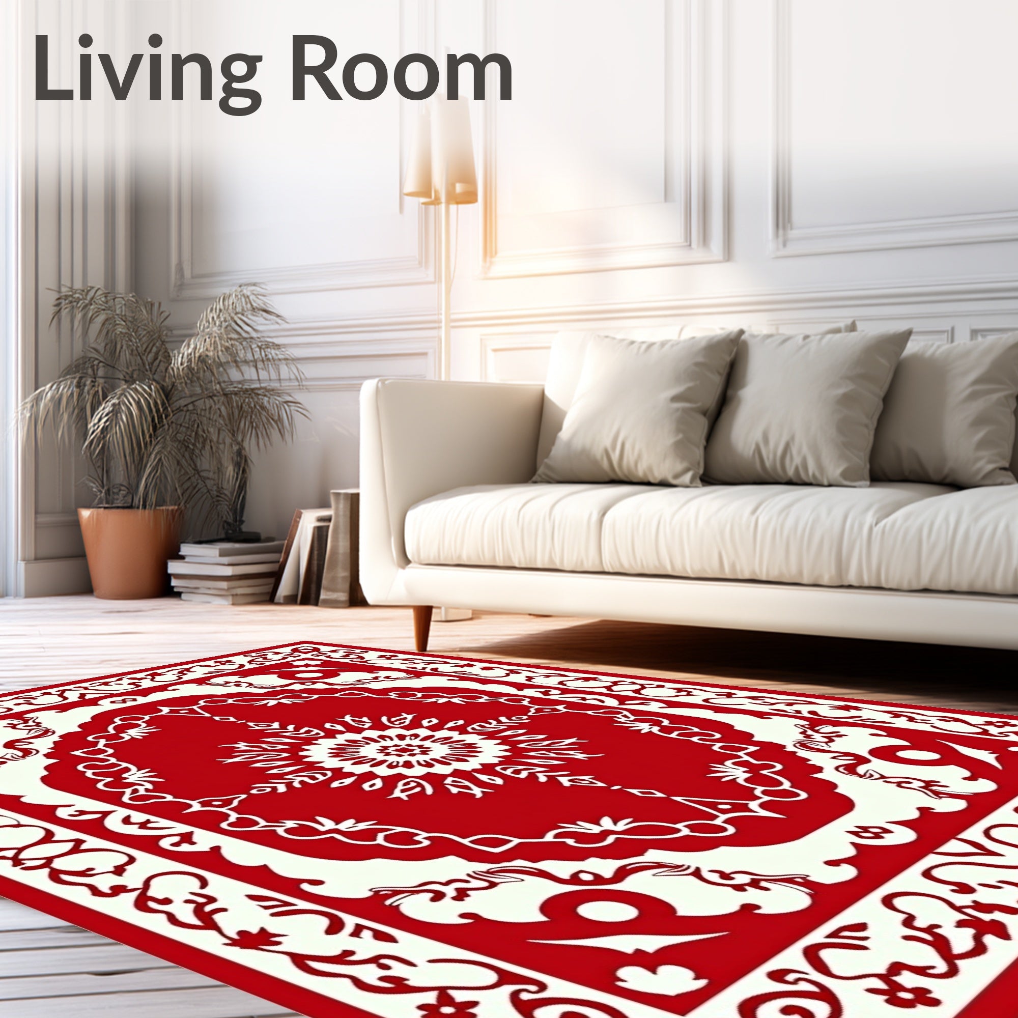 Red Cream Floral Medallion Border Rug