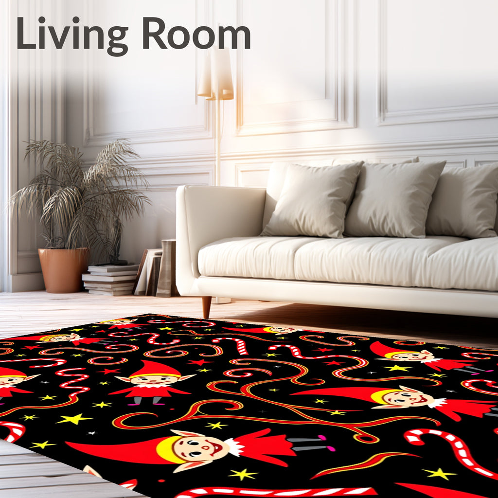 Jolly Elf Candy Cane Star Celebration Rug