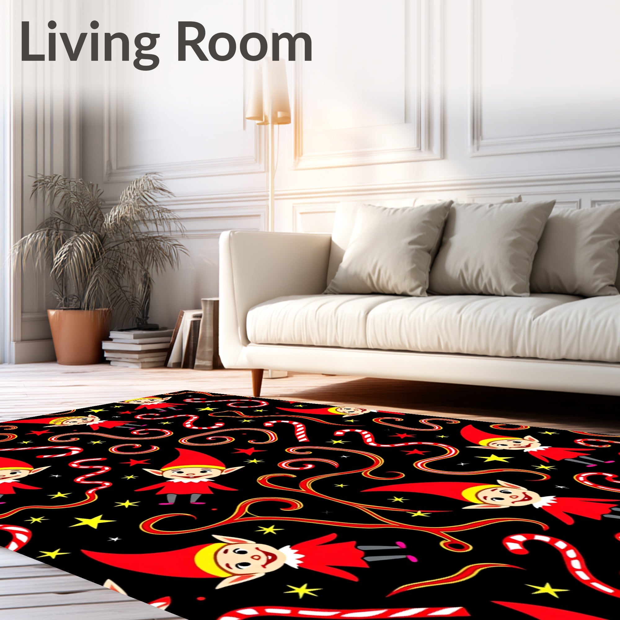 Jolly Elf Candy Cane Star Celebration Rug