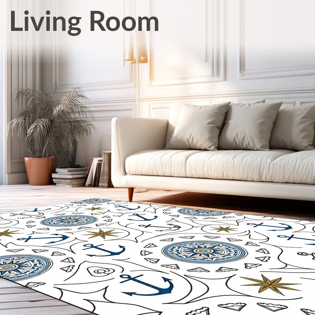 Nautical Anchors Compasses Starburst Chart Rug