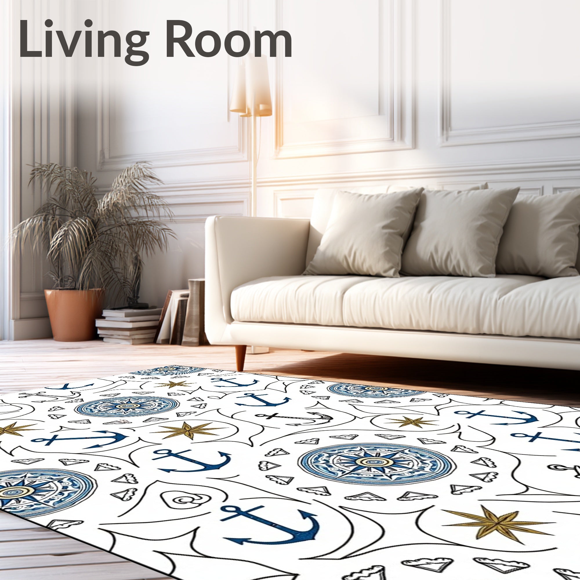 Nautical Anchors Compasses Starburst Chart Rug