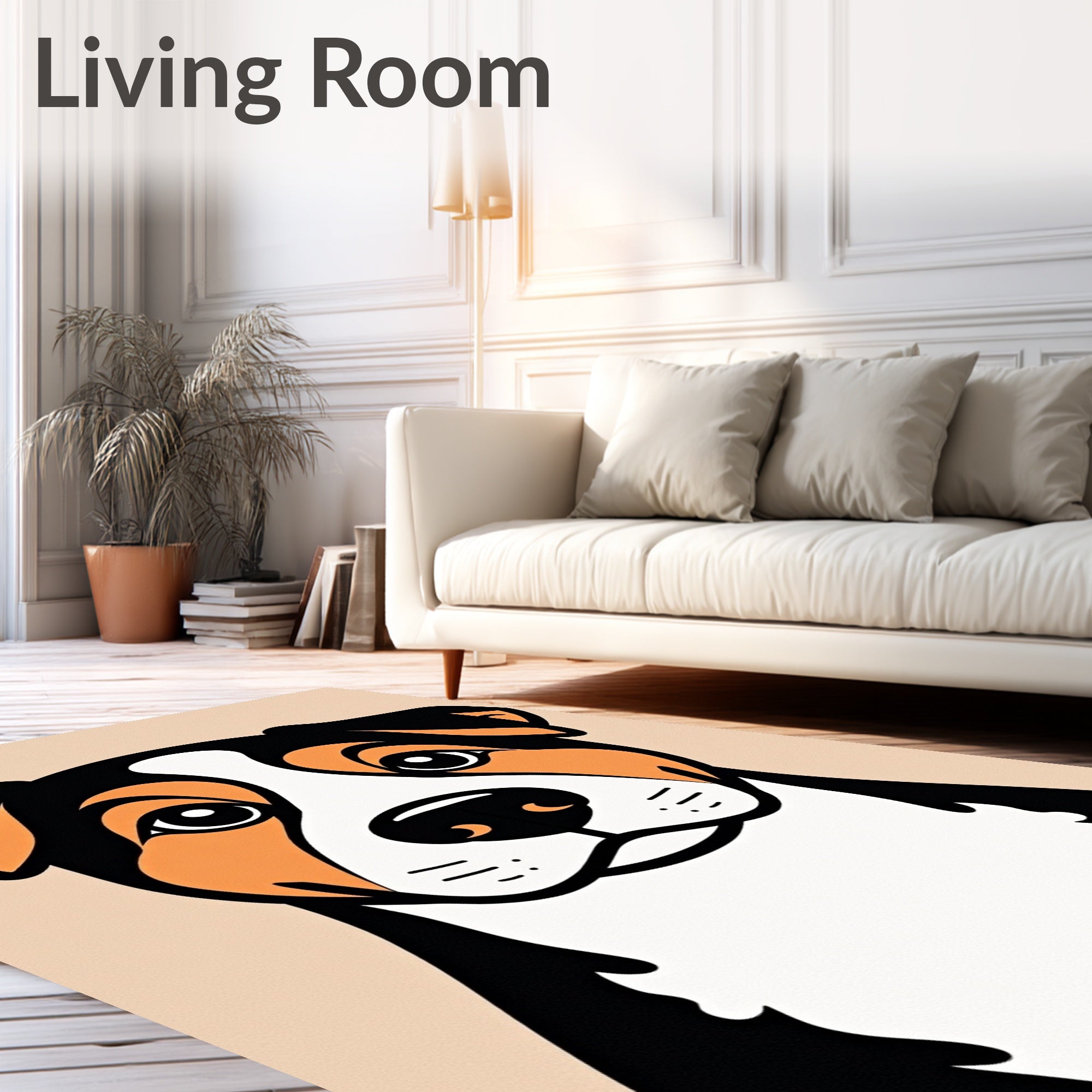 Bold Black Orange White Dog Portrait Rug