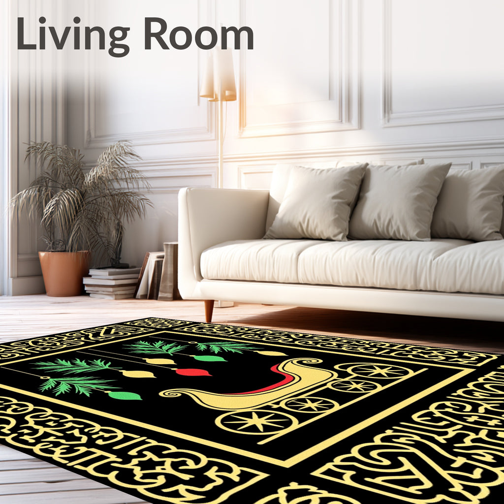 Golden Sleigh Evergreen Ornament Border Rug