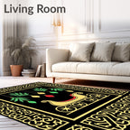 Golden Sleigh Evergreen Ornament Border Rug