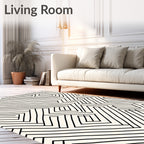 Abstract Black White Maze Line Rug