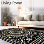 Bold Black White Golden Mandala Rug