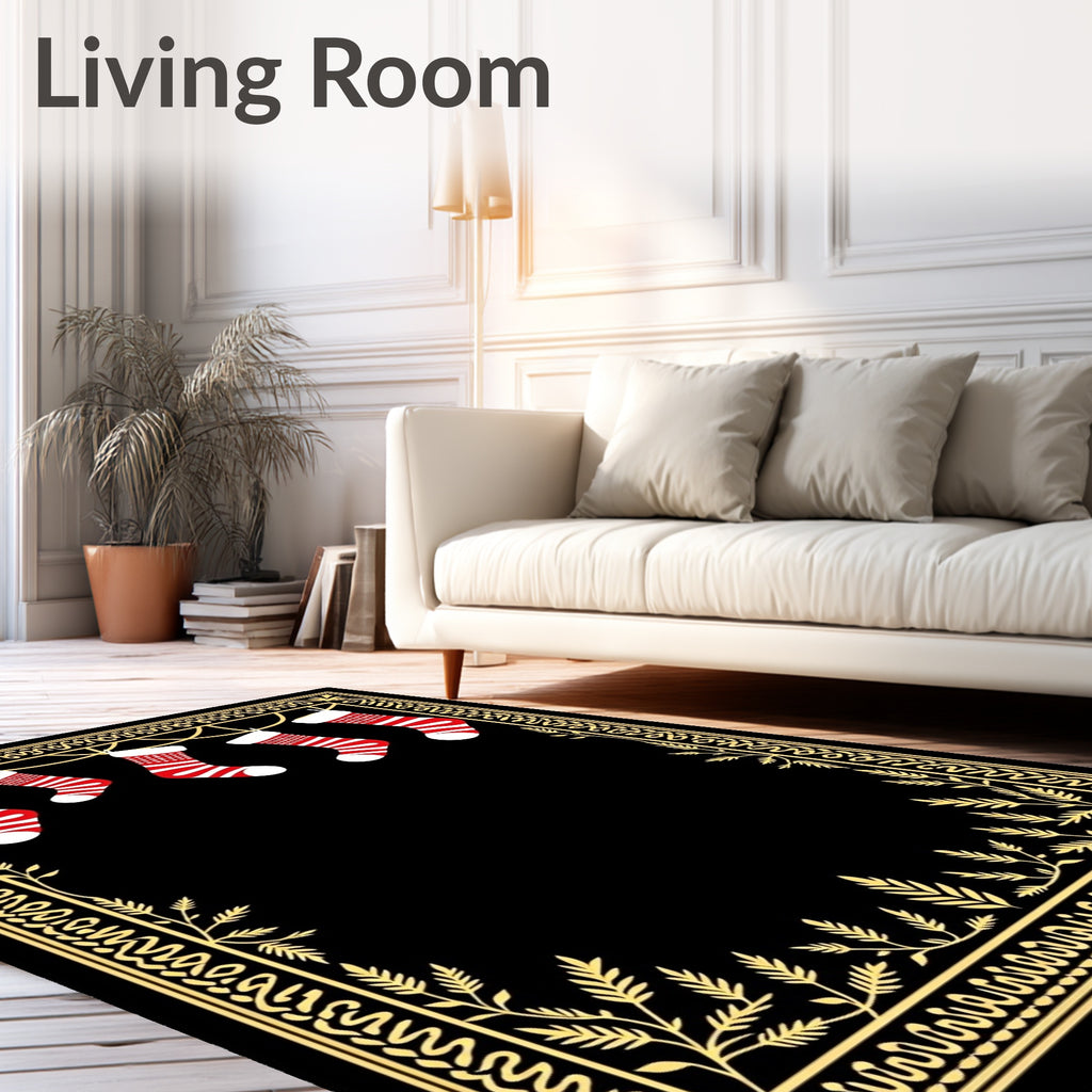 Festive Red Striped Stockings Garland Rug