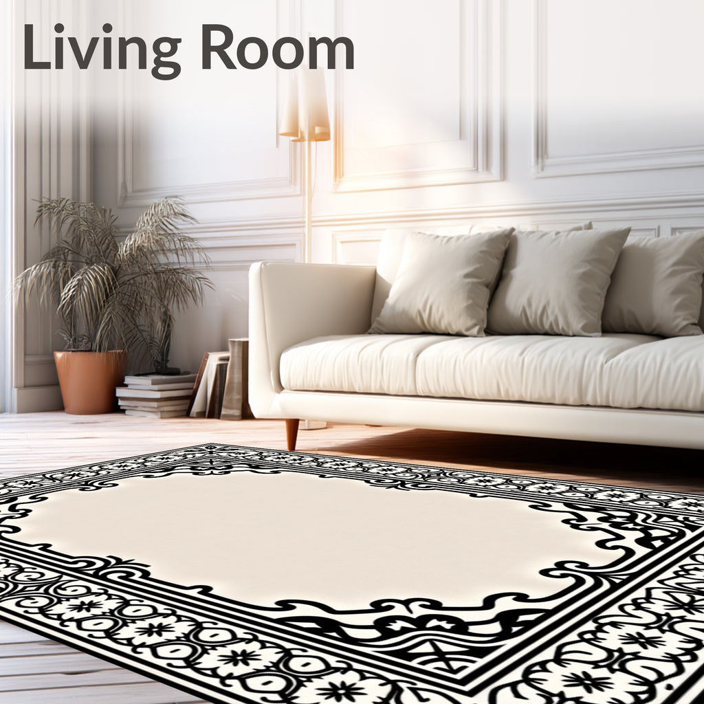 Ornamental Cream Black Border Rug