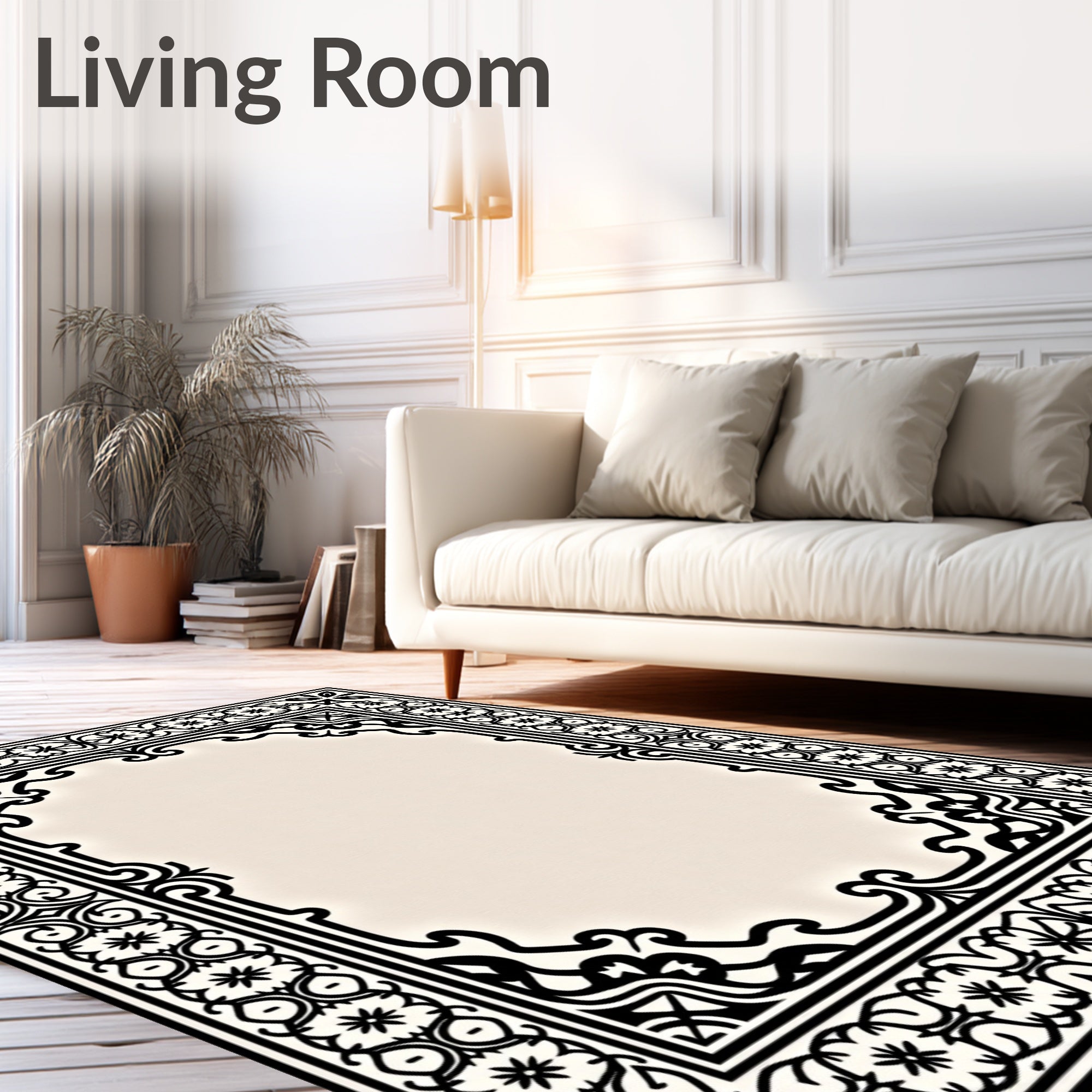 Ornamental Cream Black Border Rug