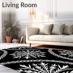 White Snowflake Mandala Black Accent Rug
