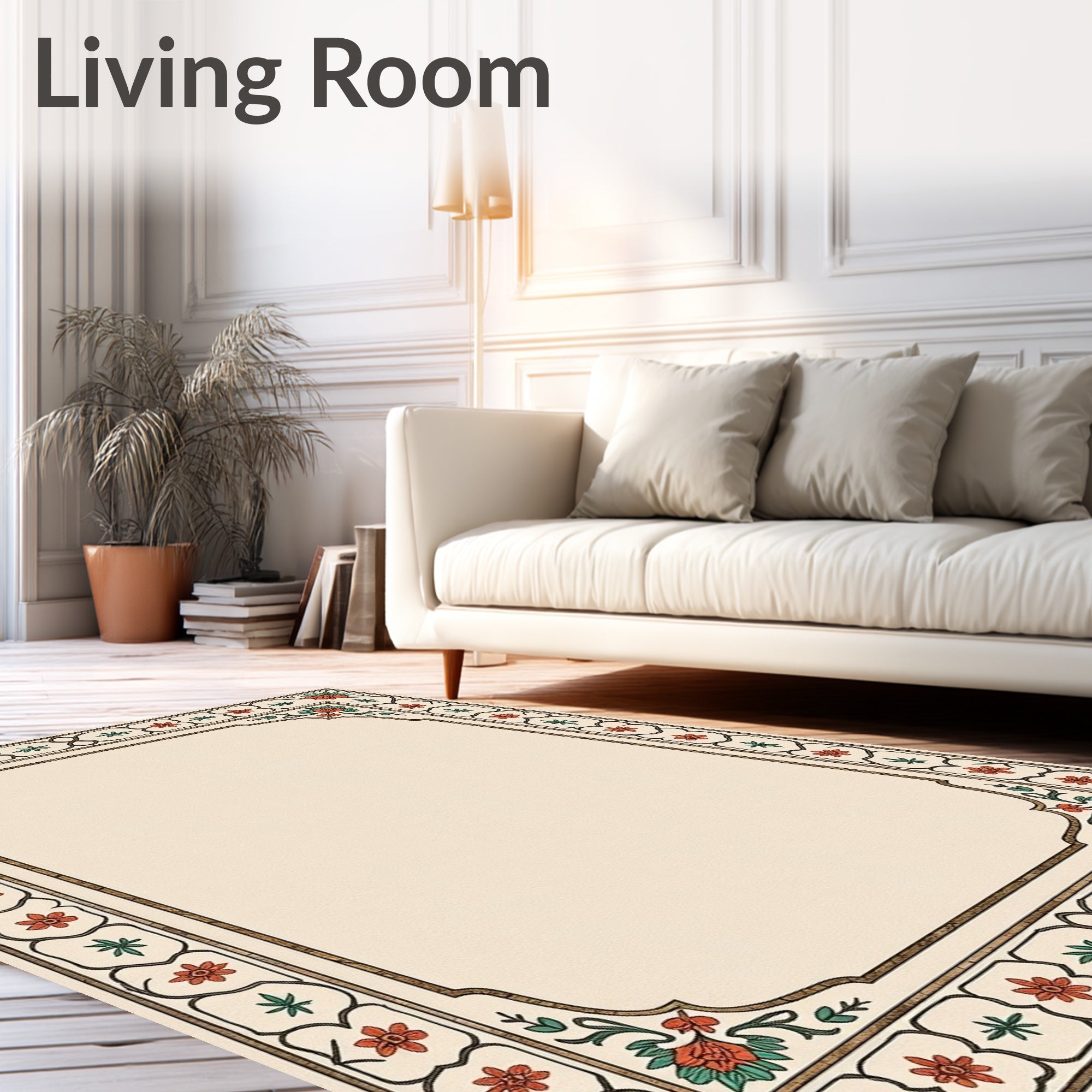 Caramel Floral Border With Green Accents Rug