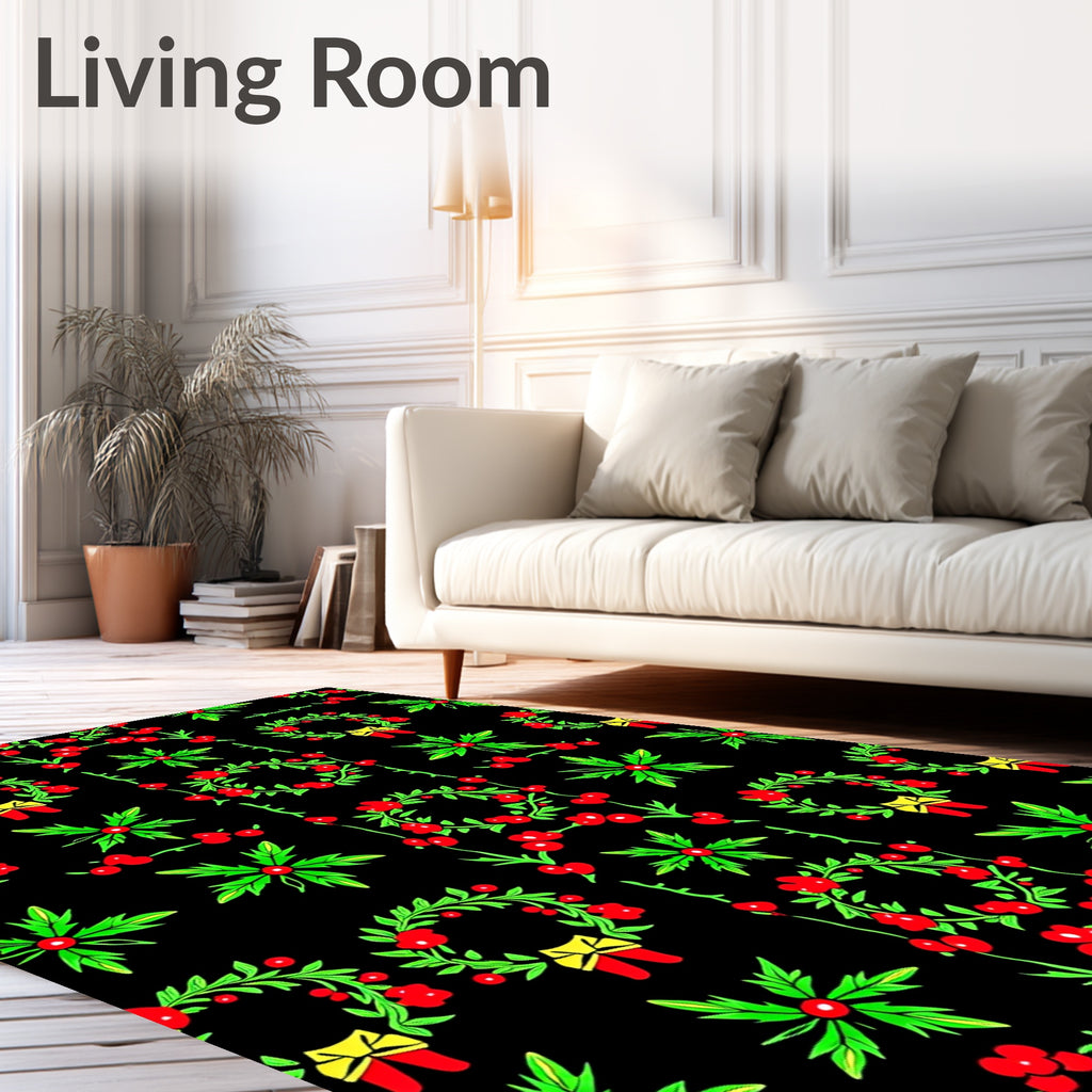 Festive Red Green Holly Wreath Rug