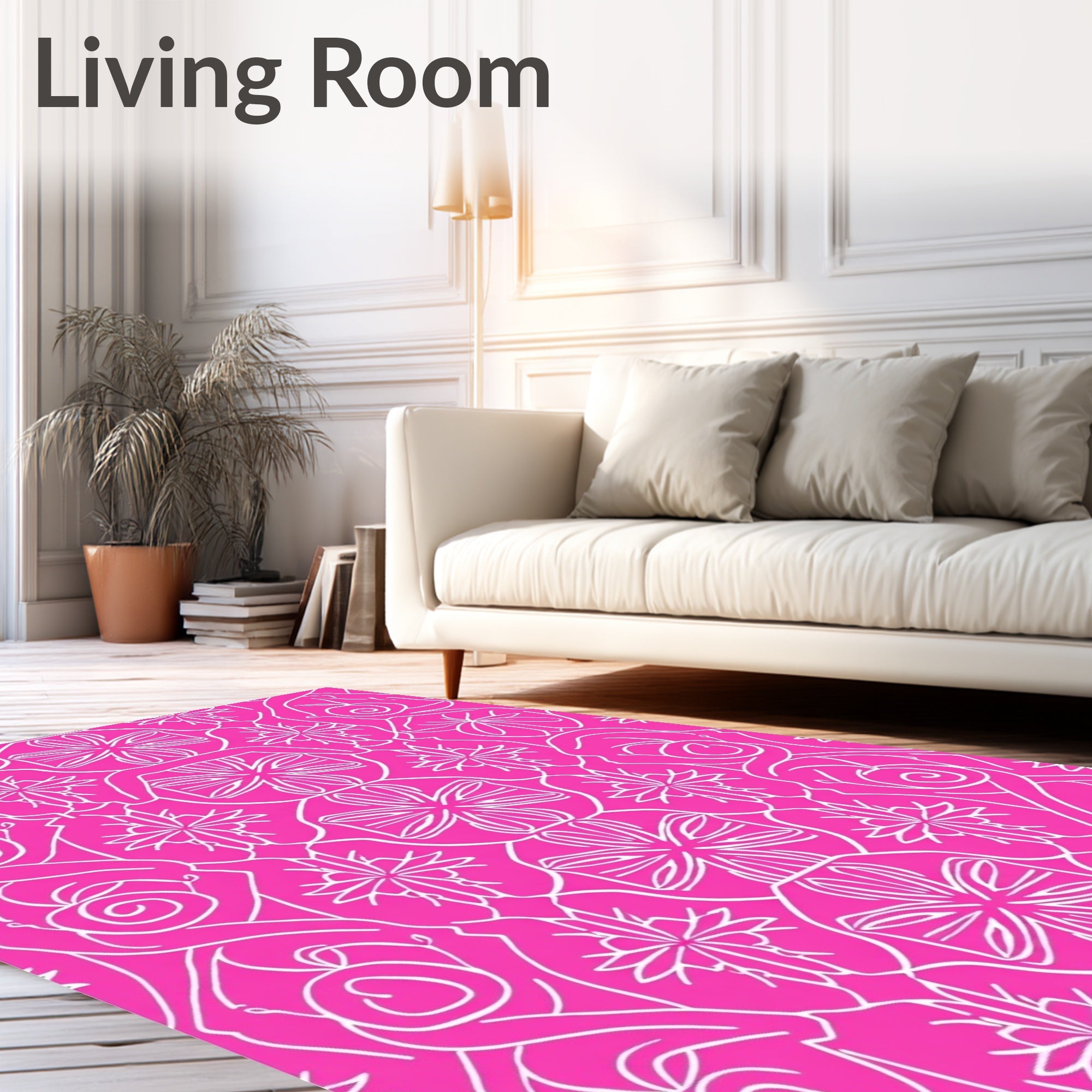 Bright Pink Floral Swirl Medallion Rug