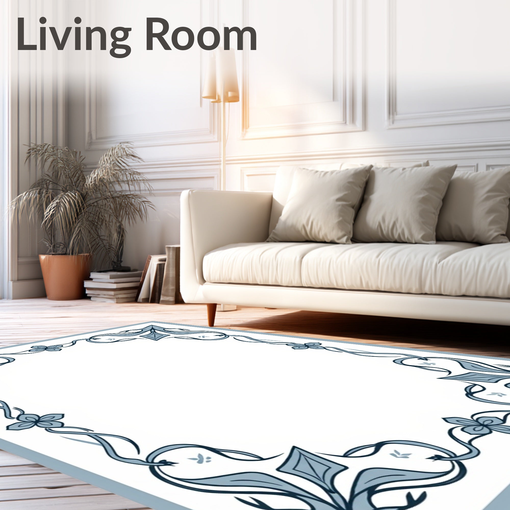 Art Nouveau Blue Floral Vine Border Rug