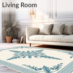 Blue Teal Leaf Medallion Frame Rug