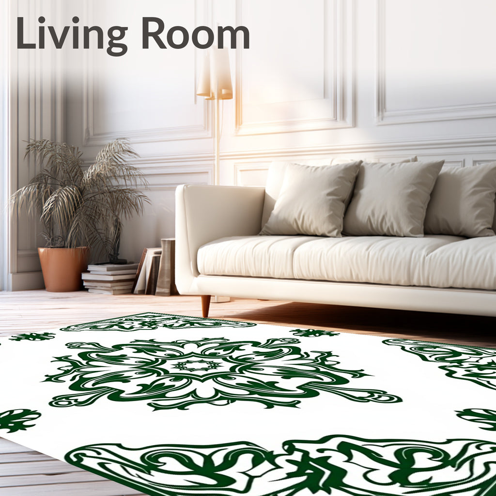 Deep Green Floral Medallion Corners Rug