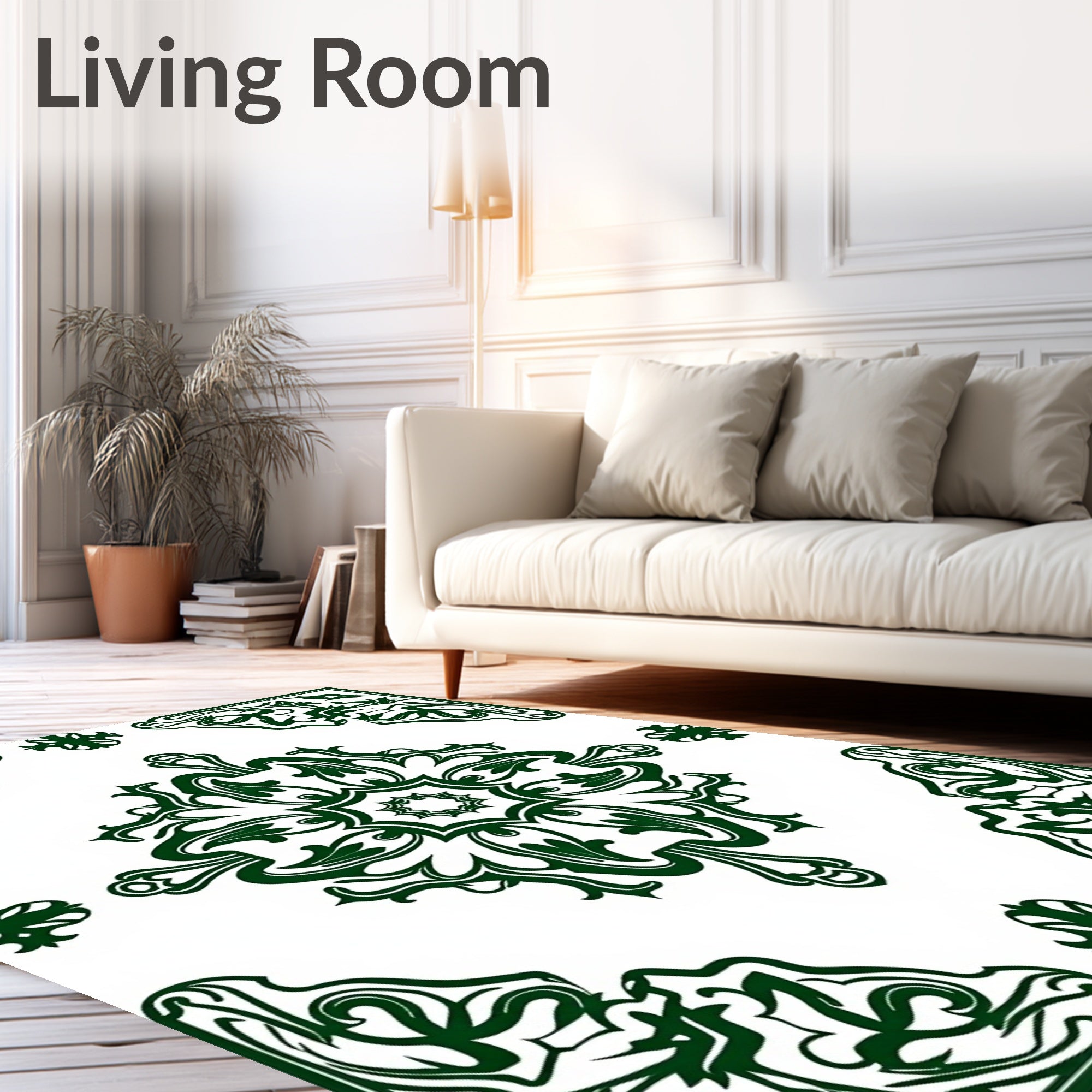 Deep Green Floral Medallion Corners Rug