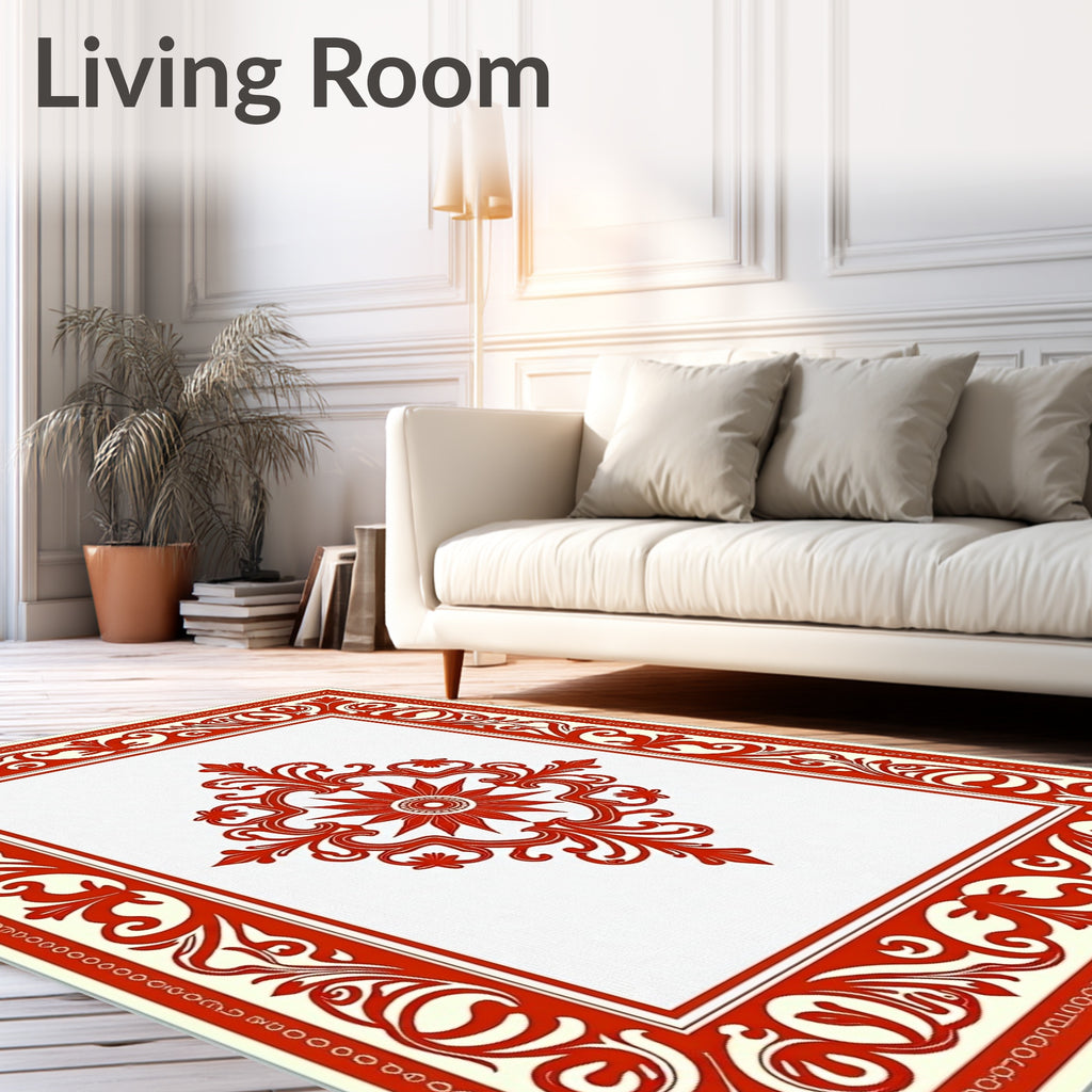 Crimson Scrollwork Sunburst Medallion Rug