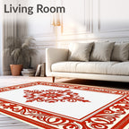 Crimson Scrollwork Sunburst Medallion Rug