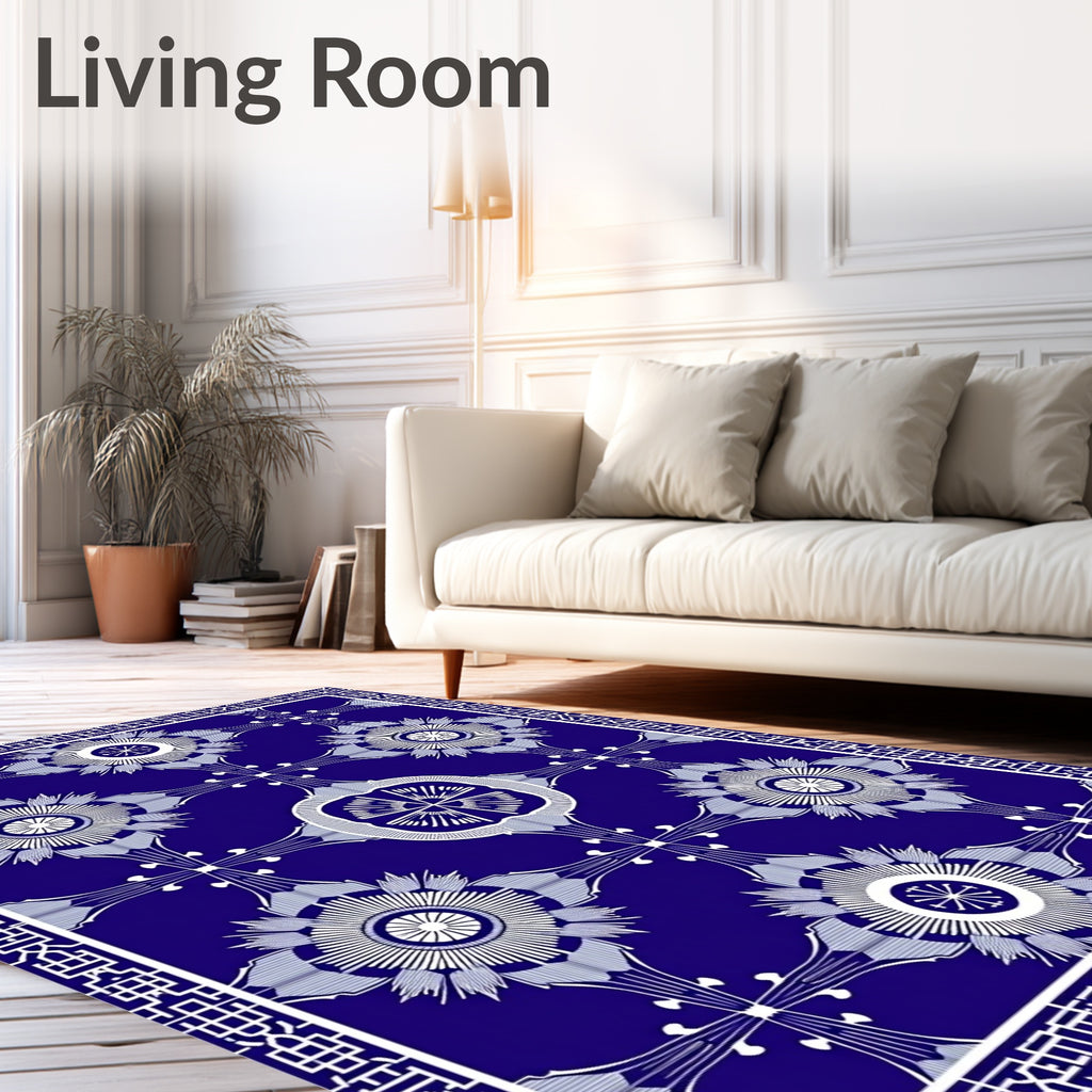 Deep Blue Floral Medallion Geometric Rug