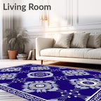 Deep Blue Floral Medallion Geometric Rug