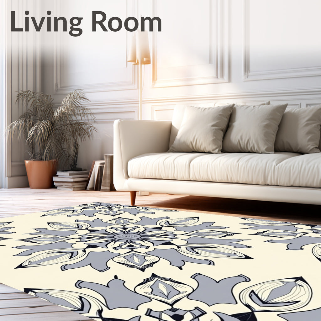 Gray Cream Floral Mandala Rug