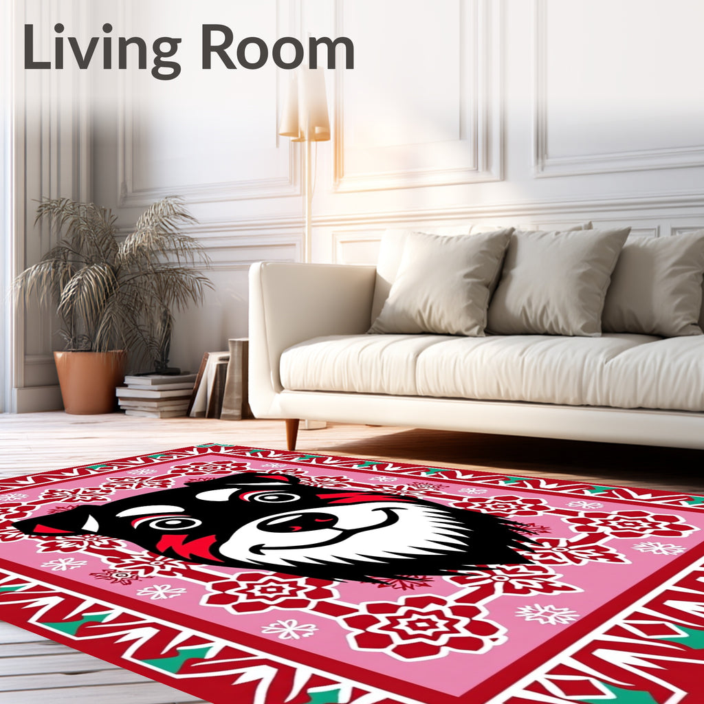 Vibrant Red Dog Floral Border Rug