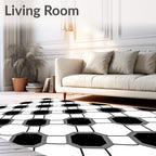 Black Gray Octagon Grid Rug