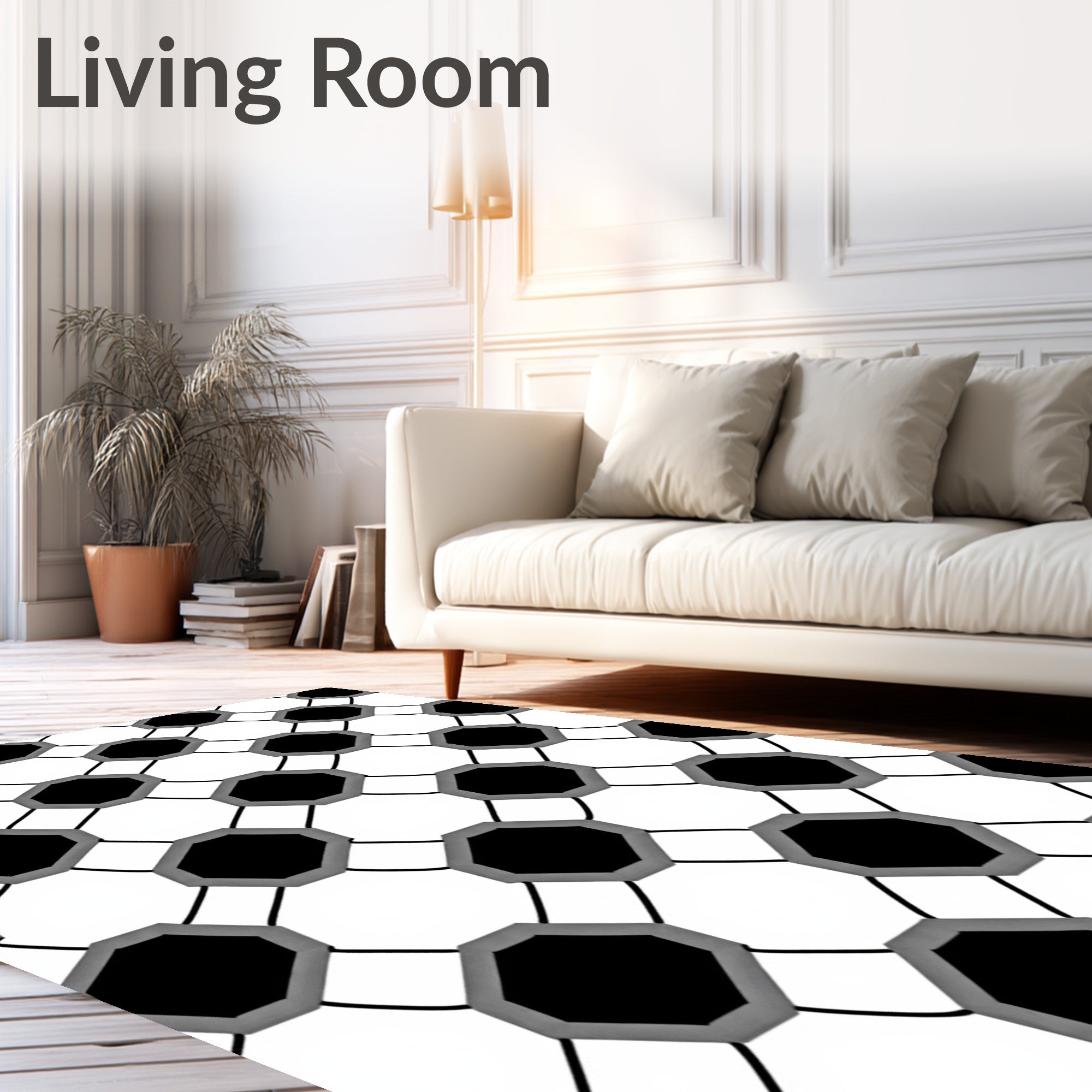 Black Gray Octagon Grid Rug