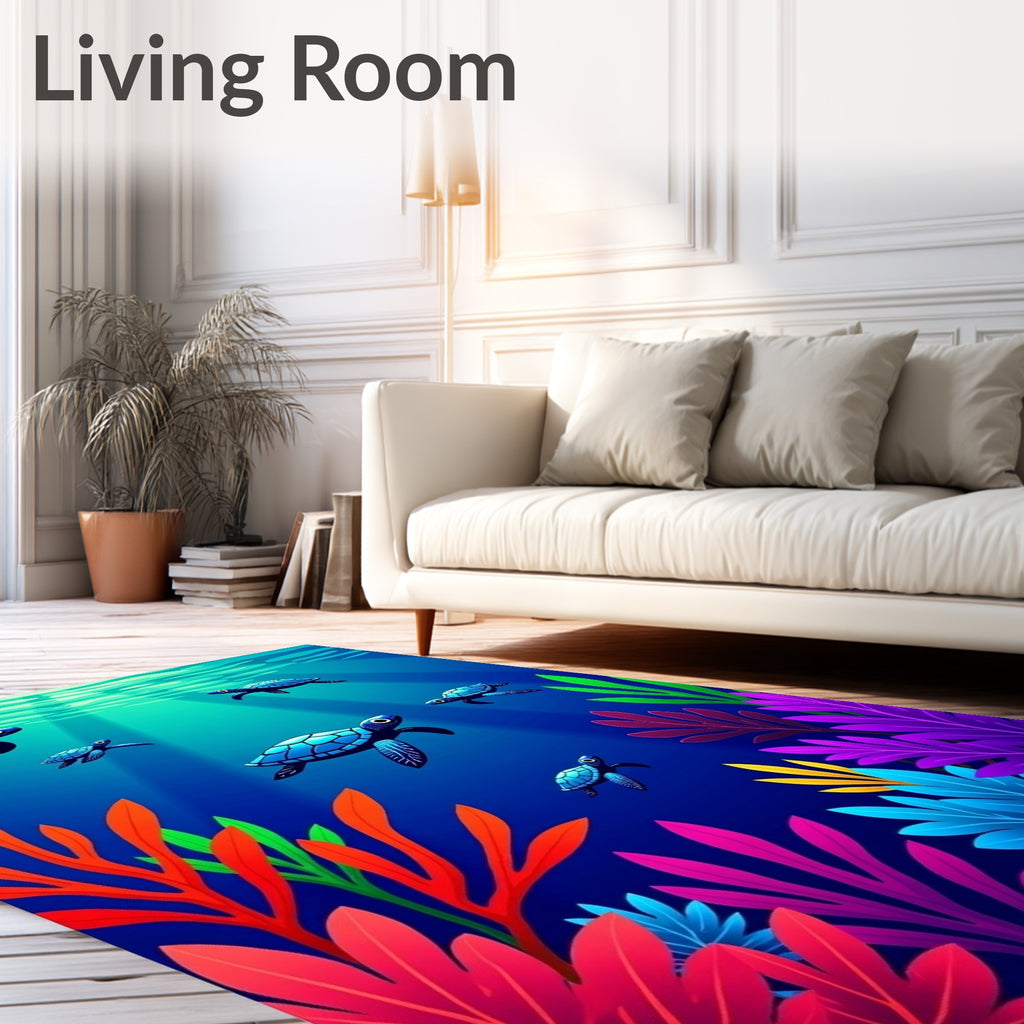 Ocean Blue Sea Turtle Coral Reef Rug