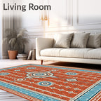 Terracotta And Azure Geometric Starburst Rug