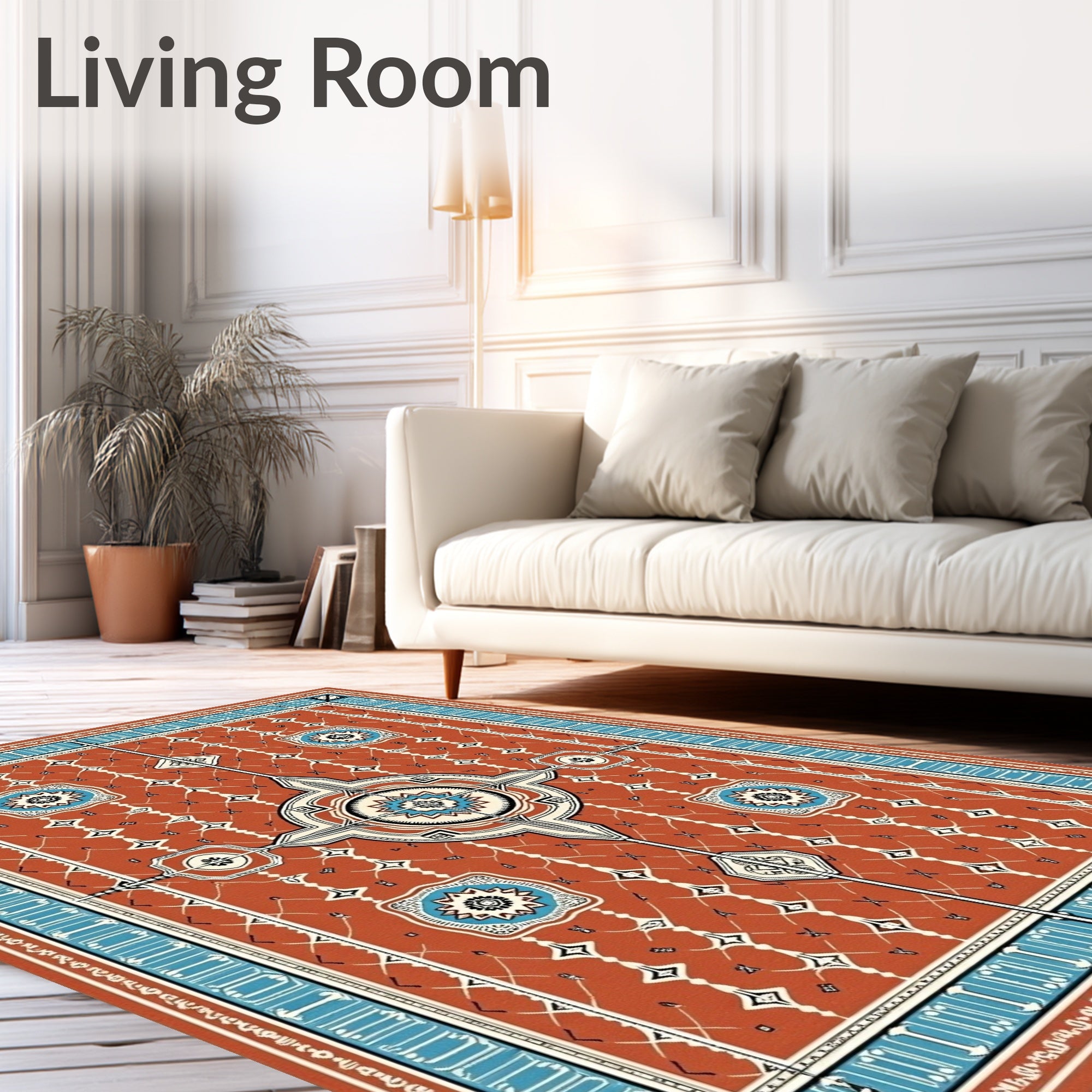 Terracotta And Azure Geometric Starburst Rug