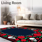 Gothic Red Roses Skulls Border Rug