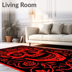 Crimson Rose Skull Floral Border Rug