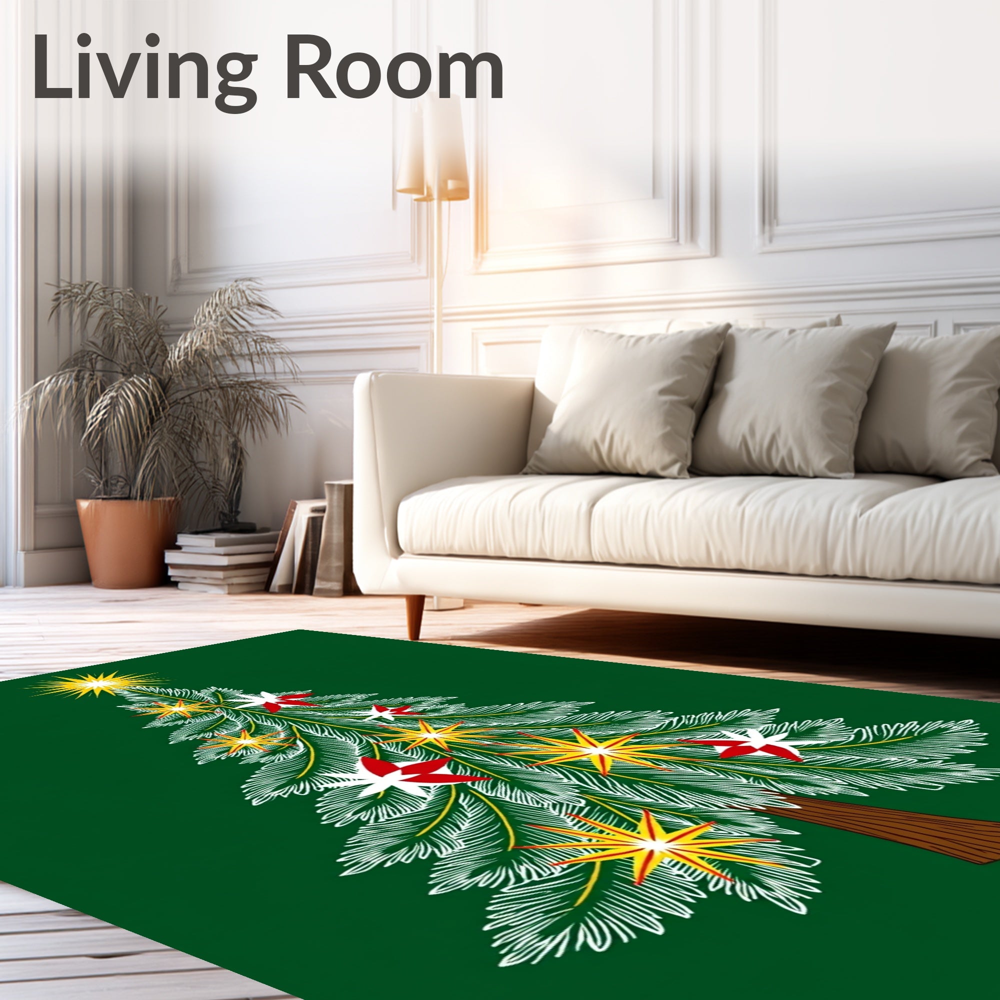 Festive Green Christmas Tree Starry Rug